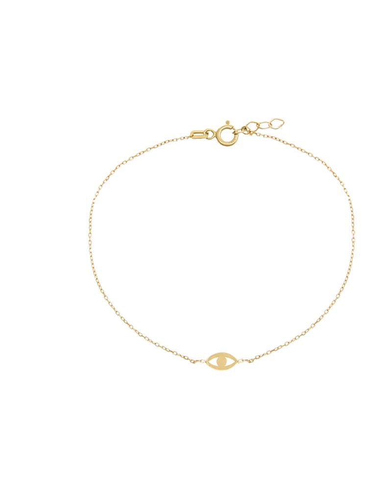 Front of a size One Size Mini Evil Eye Bracelet 14K Gold One Size in 14K Gold by By Adina Eden. | dia_product_style_image_id:292306